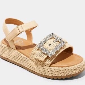 Art Class Kids' Zinnia Raffia Buckle Sandals Beige Size 2 New With Tags